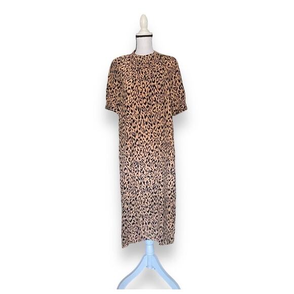 Anthropologie Animal Print Midi Dress Fits Sz XS/S Puff Sleeve Contemporary - Picture 7 of 13